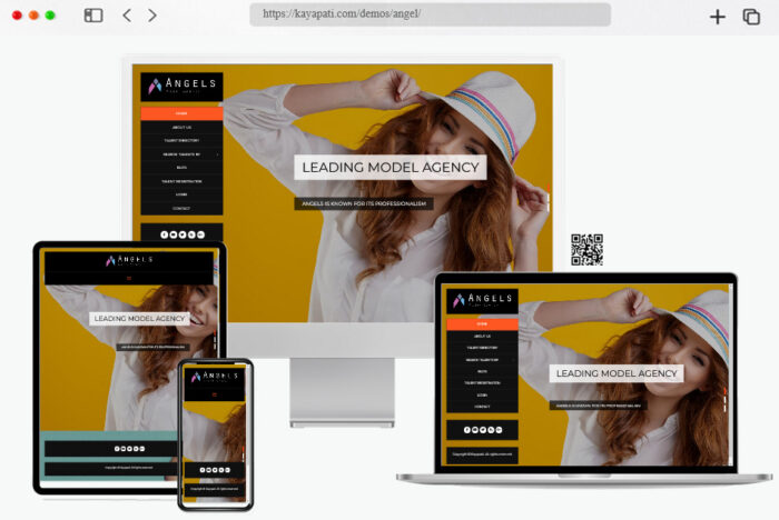 Screenshot of the Angel WordPress CMS theme design for fashion model agencies