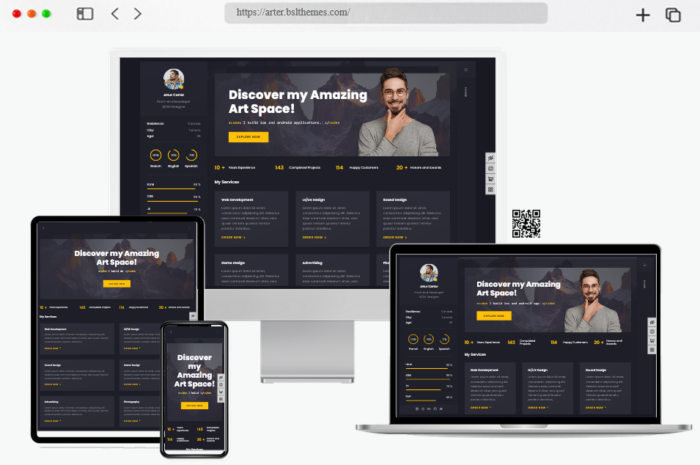 arter personal portfolio resume theme
