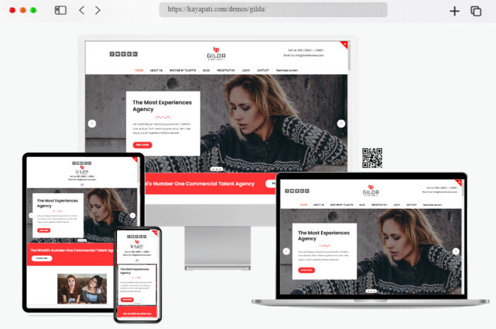 Screenshot of the Gilda WordPress CMS theme design for model agencies