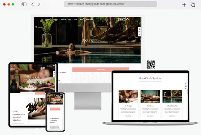 Screenshot of the Grand Spa WordPress theme design for spa, beauty, and massage sites