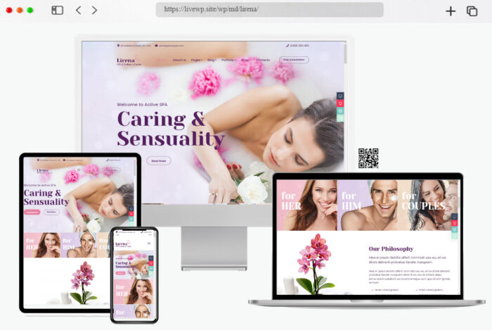 Screenshot of the Lirena WordPress theme design for spa and beauty salons