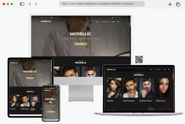 Screenshot of the Modellic WooCommerce & Booking WordPress theme design for model agencies