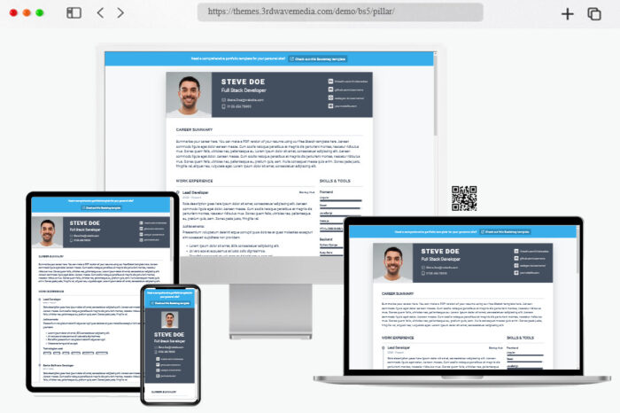 pillar free personal bootstrap resume template