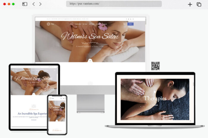 Screenshot of the Pur WordPress theme design for spa, massage, and wellness jobs