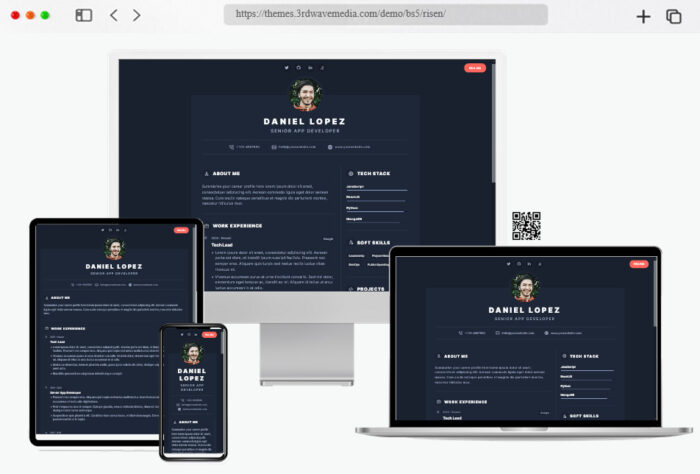risen free personal bootstrap resume template