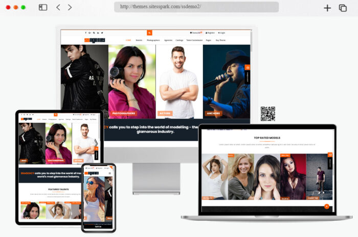 Screenshot of the Ssagency WordPress theme design for the fashion and modeling industry