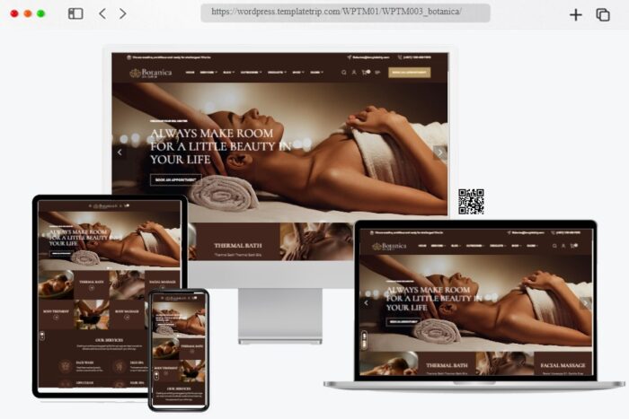 Screenshot homepage of the Botanica WordPress theme for spa, beauty, and wellness