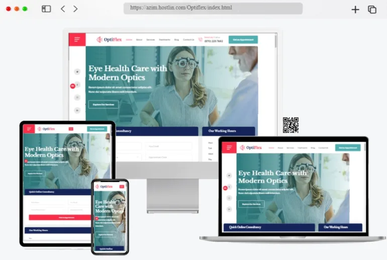 Screenshot of the Optiflex HTML template design for eye care and vision services