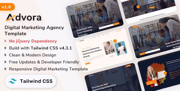 Advora - Digital Marketing Tailwind CSS Tamplate WordPress theme