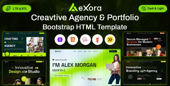 Aexora - Creative Agency & Portfolio Bootstrap HTML Template WordPress theme