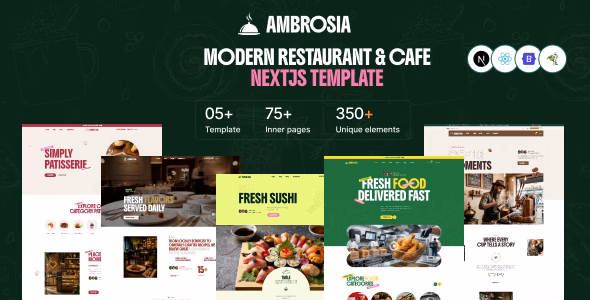 Ambrosia – Multi-Concept Restaurant, Food & Cafeteria NextJS Template WordPress theme