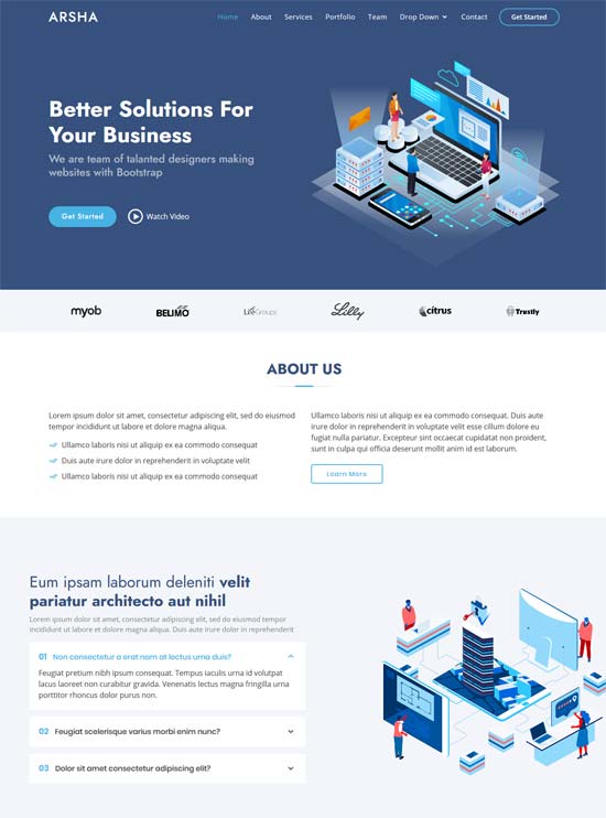 arsha free corporate onepage html template
