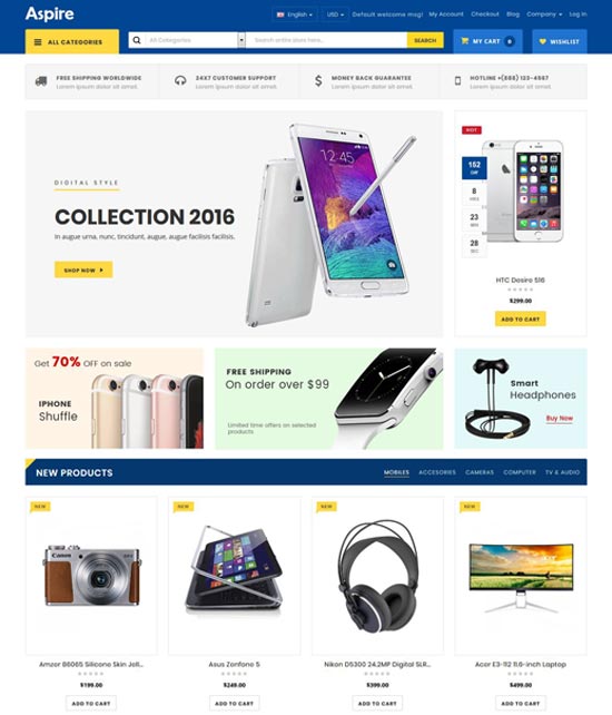 aspire phone store magento theme