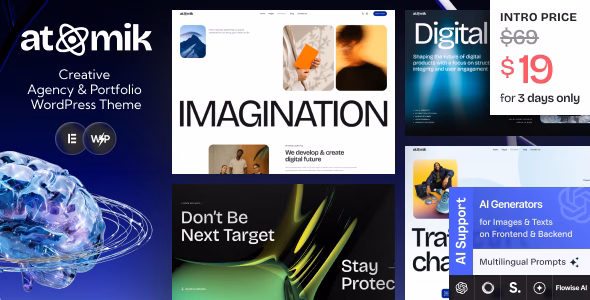 Atomik - 100% Atomic Elementor WordPress Theme for Creative Agency & Portfolio WordPress theme