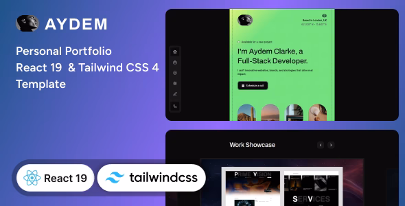Aydem - Personal Portfolio React 19 & Tailwind CSS Template WordPress theme