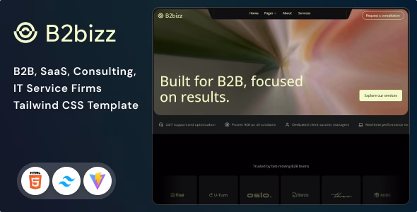 B2Bizz - B2B, SaaS, Consulting, IT Service Firms Tailwind CSS Template WordPress theme