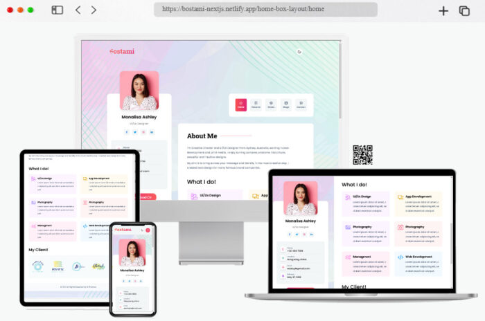 bostami minimalist personal website template