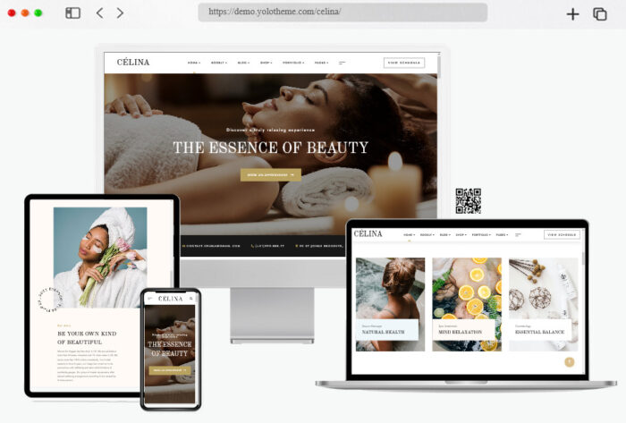 Screenshot of the CÉLINA flex WordPress theme design for spa, beauty, and health sites