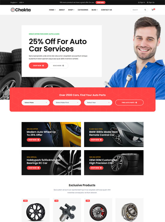 chakta auto parts woocommerce theme