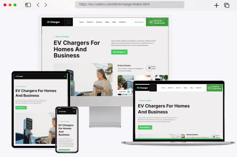 Screenshot of the Charger HTML template design for EV charging stations