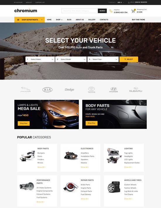 chromium auto parts woocommerce theme