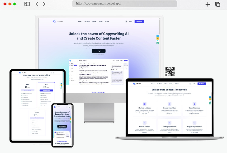copygen ai writer copywriting landing page nextjs template