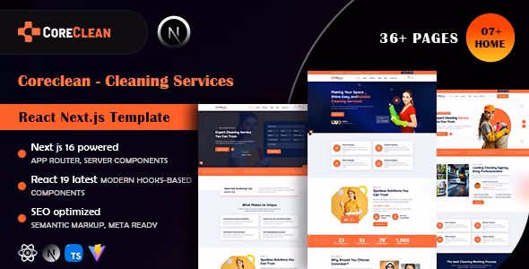 Coreclean - Cleaning Services React Next.js Template WordPress theme