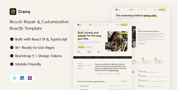 Cranq - Bicycle Repair & Customization React Template WordPress theme