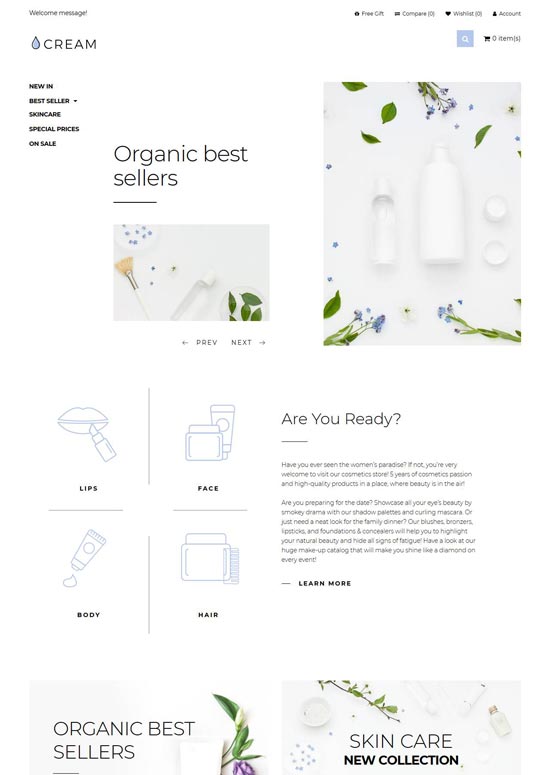 cream beauty supply opencart template