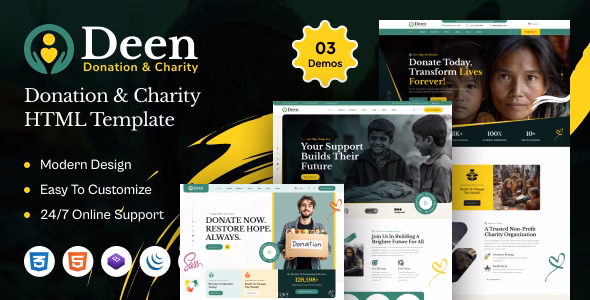 Deen - Donation & Charity HTML Template WordPress theme