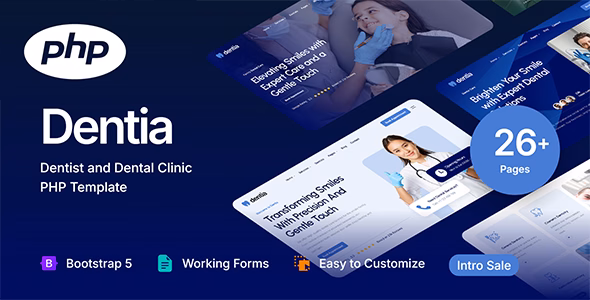Dentia - Dental Clinic & Dentist PHP Website Template WordPress theme