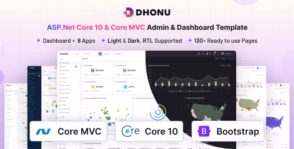 Dhonu - ASP.Net Core 10 & Core MVC Admin & Dashboard Template WordPress theme