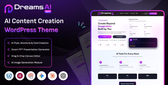 Dreams AI Agent - AI Content, Flyer, PPT, Social Poster Creation WordPress Theme WordPress theme