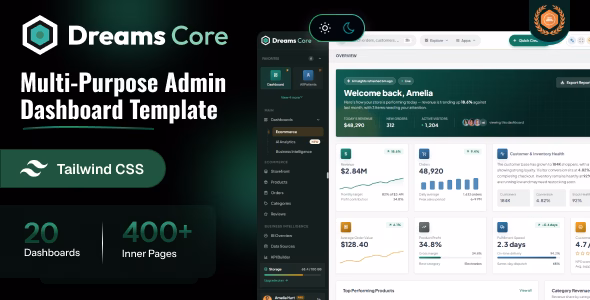 Dreams Core - Multi Purpose Tailwind CSS Admin HTML Template WordPress theme