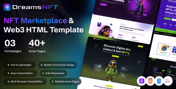 DreamsNFT - NFT Marketplace & Web3 HTML Template WordPress theme