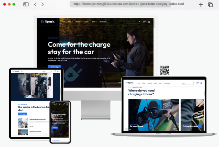 Screenshot of the EV Spark HTML template design for electric vehicles and charging stations
