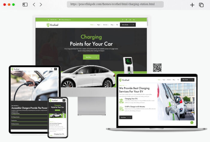 Screenshot of the Ecofuel HTML template design for electric cars and charging stations