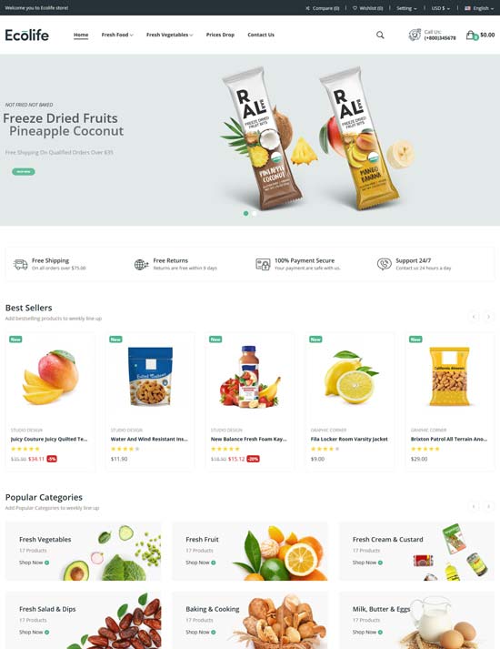 ecolife organic food prestashop theme