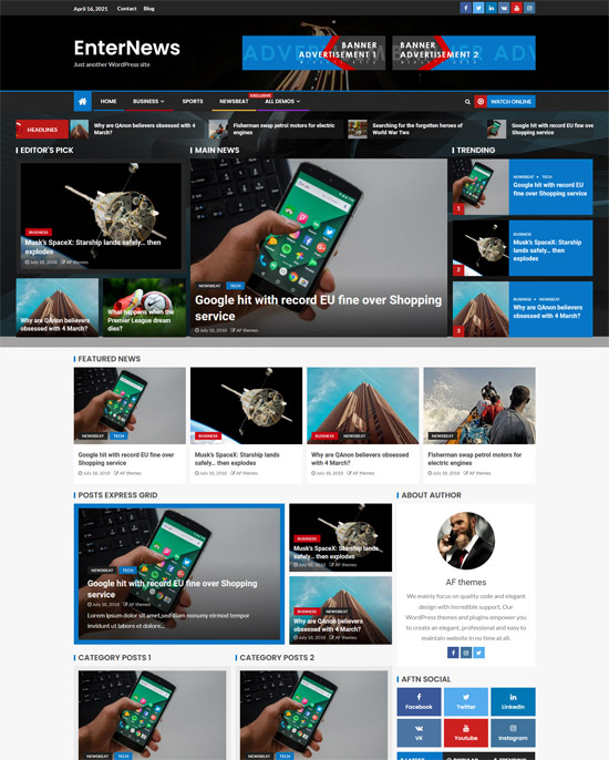enternews free magazine wordpress theme