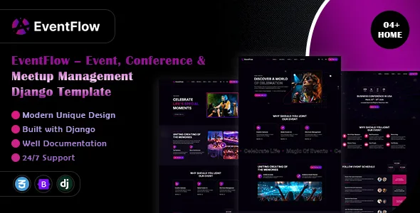EventFlow – Event, Conference & Meetup Management Django Template WordPress theme