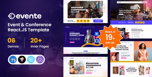 Evente - Conference and Event ReactJS Template WordPress theme