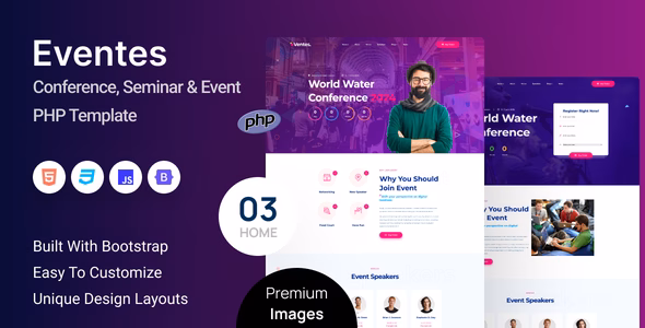 Eventes - Conference and Event PHP Template WordPress theme