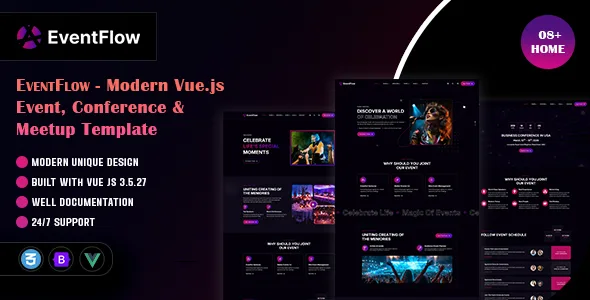 Eventflow – Modern Vue.js Event, Conference & Meetup Template WordPress theme