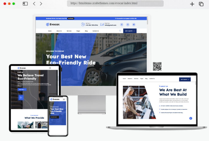 Screenshot of the Evocar HTML template design for electric vehicles and charging stations