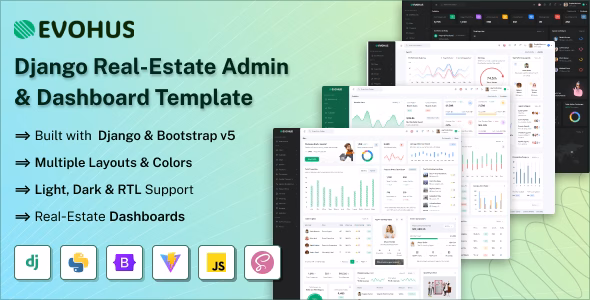 Evohus - Django Real-Estate Admin & Dashboard Template WordPress theme