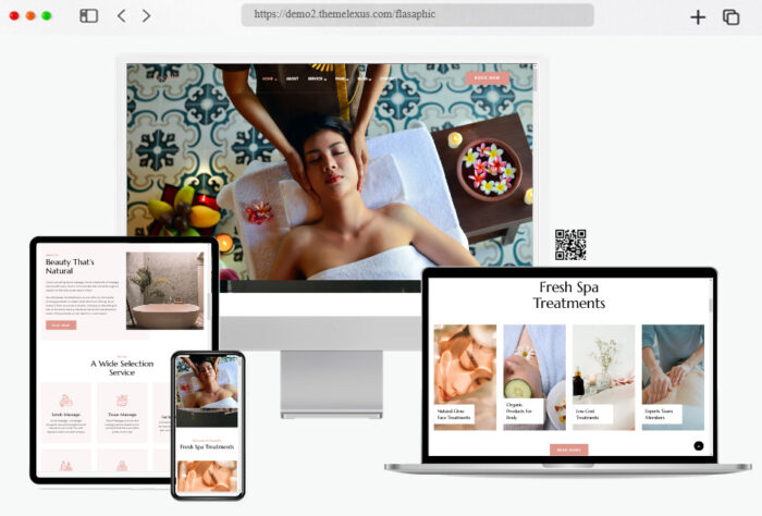 Screenshot of the Flasaphic WordPress theme design for beauty, spa, and salon shops