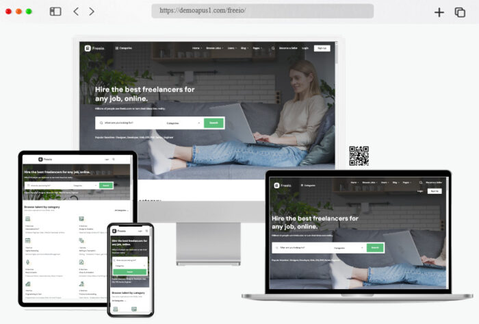 Freeio WordPress theme offering a freelance marketplace with user-friendly interface