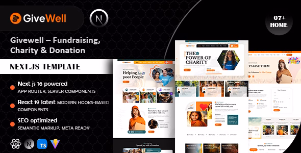 Givewell – Fundraising, Charity & Donation Next.js Template WordPress theme