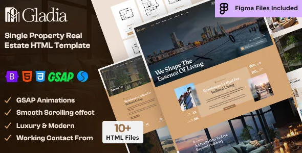 Gladia Single Property Real Estate HTML Template WordPress theme