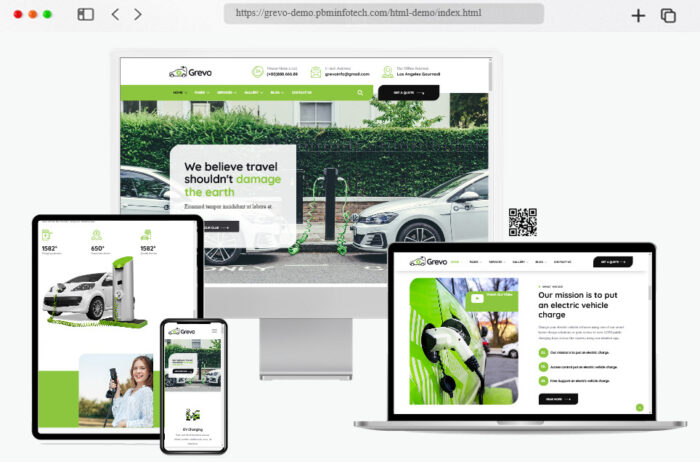 Screenshot of the Grevo HTML template design for electric mobility services
